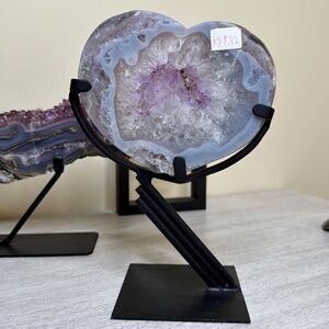 Large Amethyst Agate Crystal Heart on Stand